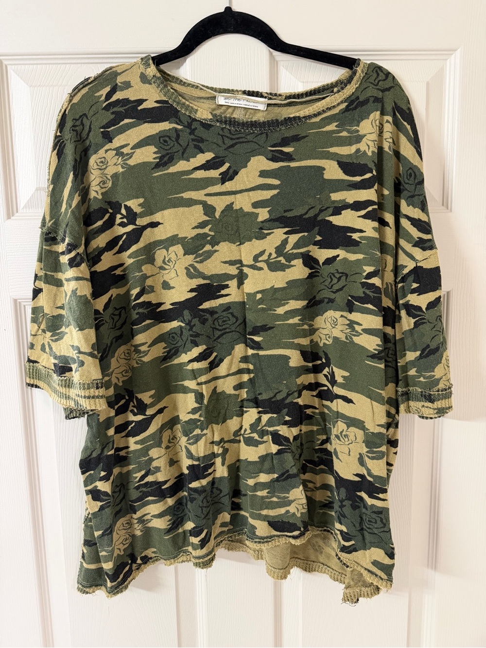 We The Free Olive & Black Camo Rose-Print Pullover